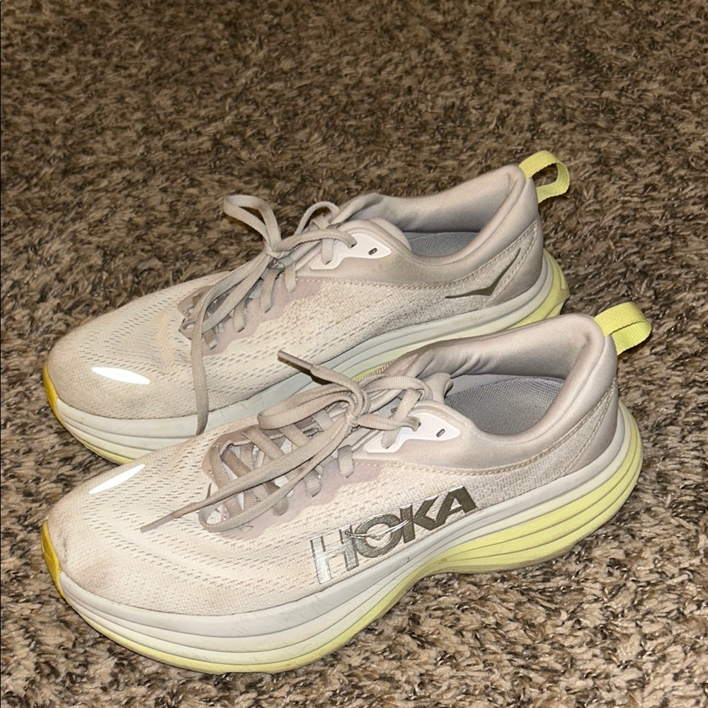 Hoka Women's Cream and Yellow Athletic Shoes